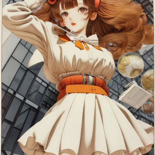 Prompt: Katsuhiro Otomo, Victor Brauner, Surreal, mysterious, strange, fantastical, fantasy, Sci-fi, Japanese anime, portrait of illogical polyhedral geometry, miniskirt beautiful high school girl, perfect voluminous body, detailed masterpiece 