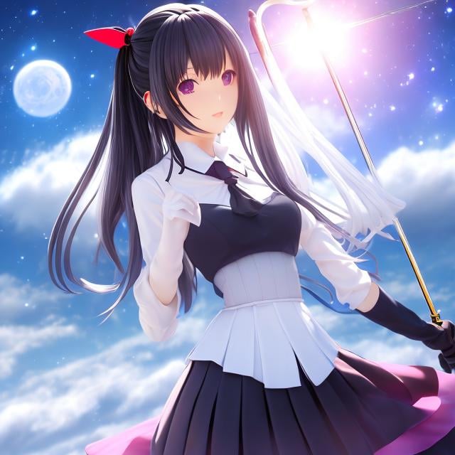 Prompt: Asagi Tohsaka, Margaret Tarrant m, Surreal, mysterious, strange, fantastical, fantasy, Sci-fi, Japanese anime, Demon Sword Master of Excalibur Academy, Lyseria, long straight silver hair, beautiful miniskirt high school girl, perfect body, sword training, action scene, school uniform, hyper detailed masterpiece high resolution definition quality, depth of field cinematic lighting manga drawing 