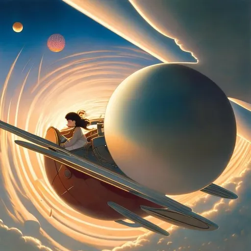 Prompt: Hayao Miyazaki,  Joseph Noel Paton, Jean Giraud, Adam Hughes, Japanese anime, Ship transporting Meteor, hollow sphere, girl’s out, cocktail, hyperdetailed high quality high definition high resolution masterpiece 