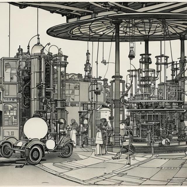 Prompt: Heath Robinson　wondrous　strange　Whimsical　surreal　humor　absurderes　fanciful　Sci-Fi Fantasy　Lunar accelerator　Soft Machine　Time for Us　Star Eating