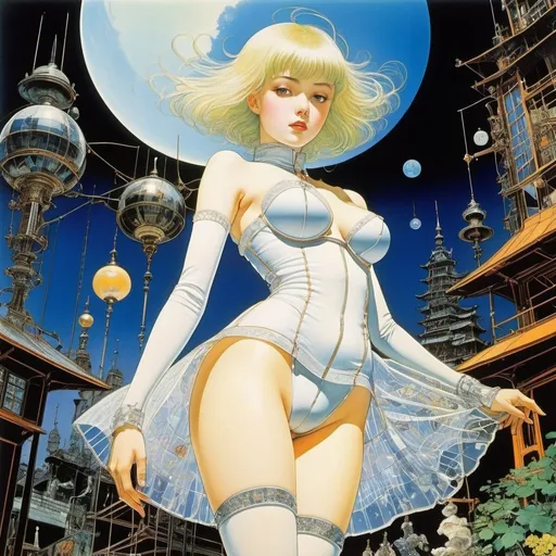 Prompt: Harry Clarke, Hans Bellmer, Unica Zürn, Masamune Shirow, Fabius von Gugel, Surrealism, strange, bizarre, fantastical, fantasy, Sci-fi, Japanese anime, garden factory to produce beautiful high school girls in miniskirts, perfect voluminous body, mechanical wonderland, detailed masterpiece low high angles perspectives