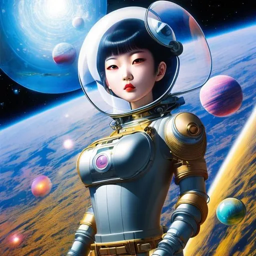 Prompt: Katsuhiro Otomo, Zhe Titi, Mysterious, strange, surreal, bizarre, fantasy, Sci-fi, Japanese anime, rotating hydrodynamic system in a space colony, theory of relativity seen with the eyes, God is always in geometry, genius beautiful girl scientist, perfect voluminous body, detailed masterpiece 