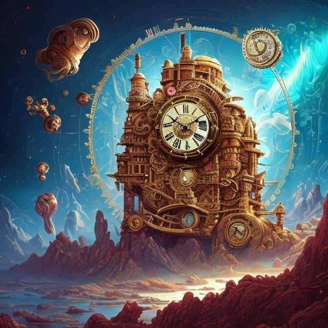 Prompt: André Édouard Marty Anime　surreal　fanciful　wondrous　strange　Whimsical　Sci-Fi Fantasy　observatory　Clock　Mars Exploration　quill pen　A rainbow is born, hyperdetailed high resolution high quality high definition masterpiece