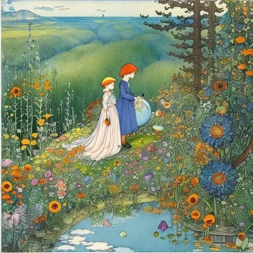 Prompt: Elsa Beskow Anime Mysterious Bizarre Fantastic Surreal Sci-fi Fantasy Cyber ​​Girl Connected Internet Multiple Systems of the World High quality masterpiece