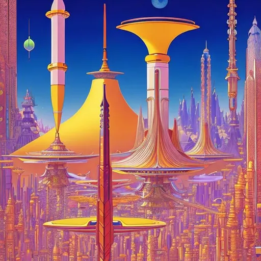 Prompt: Moebius, Jean Giraud, George Barbier, animesque　surreal　fanciful　wondrous　strange　Whimsical　Sci-Fi Fantasy　The best day for banana peeling々　「HAYABUSA」Flavored unmanned probe dreams of banana-shaped aliens　Travelers in search of apples travel through the city of endless clocks　Eden Retrograde, hyperdetailed high resolution high quality high quality masterpiece