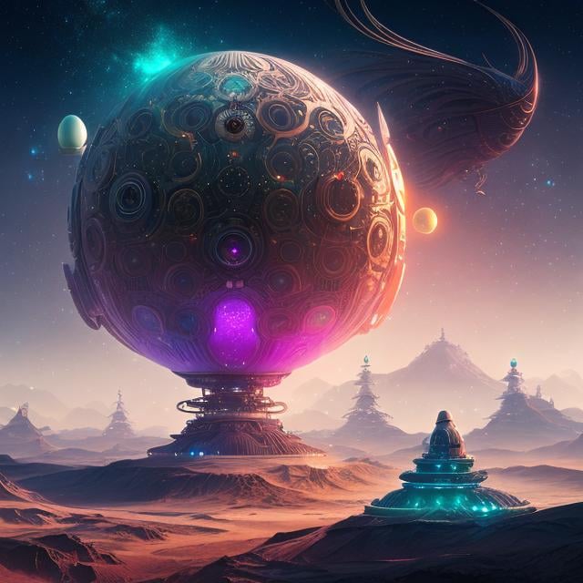 Prompt: Beeple, Anato Finnstark, Kay Nielsen, Japanese  Anime　surreal　wondrous　strange　Whimsical　absurderes　fanciful　Sci-Fi Fantasy, mechanism of spiral stars, roc bird’s egg, empire of paranoids, motorized map, hyperdetailed high definition high resolution high quality masterpiece 