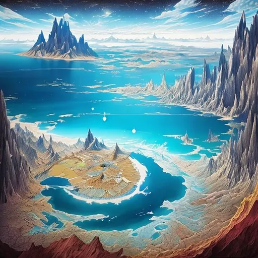 Prompt: Fantasy surreal blueprint　a drawing　animesque　wondrous　strange　Whimsical　surreal　fanciful　Sci-Fi Fantasy　Blueprint of the Earth　「kosmos」「fe(earth)」「the wind」「Eau」「life」　geological strata　Cross-sectional view of the Earth　detailed realistic definition