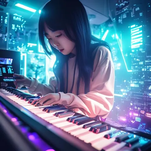 Prompt: Weston Wei, Surreal, mysterious, strange, fantastical, fantasy, Sci-fi, Japanese anime, music factory, musical blueprint, sheet music, songwriting, melody, joyful music machine, communication through instruments, detailed masterpiece high resolution definition quality, depth of field, cinematic lighting 