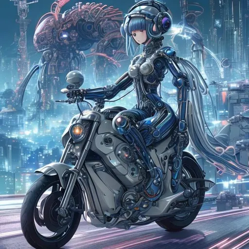 Prompt: Erte Anime Sci-Fi Fantasy Proliferating Machines Machine Life Network Future City Tokyo Girl on a Motorcycle, hyp  high resolution high definition high quality masterpiece 