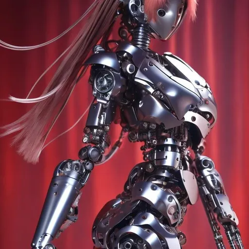 Prompt: Katsuhiro Otomo, Masamune Shirow, Frank Pape, Jean Giraud, Japanese anime, Mechanical girl, sweet beautiful face, shirt haired, perfect body style, part mechanical skin, part human, mechanical joints. Tubes attached, thin skintight, voluminous body, front angled, emphasize curves and shapes of body, detailed, high resolution definition quality masterpiece, depth of field,  Cinematic lighting, mechanics and machines background, cowboy shot looking up