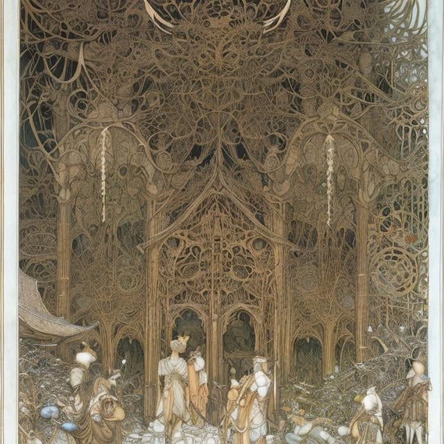 Prompt: Arthur Rackham, Richard Dadd, Rowena Morrill, Japanese anime, Gilgamesh's plan, Return of Marco Polo, beautiful crystal structure of snow, mechanical engineering and mechanics, hyperdetailed high quality high resolution high definition masterpiece 