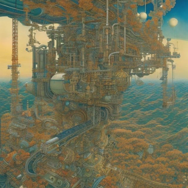 Prompt: Katsuhiro Otomo, Dorothy P. Lathrop, Florence Harrison Japanese Anime Surreal Mysterious Weird Fantastic Absurd Fantasy Sci-fi Fantasy, solo girl, perfect body, Wind-up train Commuting To another world, detailed high resolution high definition high quality masterpiece 