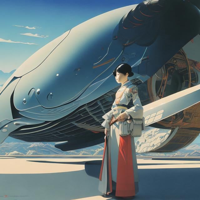 Prompt: Syd Mead, Japanese painting style Shigeru Tamura,
Surreal, mysterious, strange, fantastic, fantasy, Sci-fi fantasy, armored beautiful girl, perfect body, circle legend, cold equation, poem, whale song, detailed masterpiece 