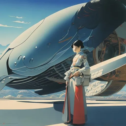 Prompt: Syd Mead, Japanese painting style Shigeru Tamura,
Surreal, mysterious, strange, fantastic, fantasy, Sci-fi fantasy, armored beautiful girl, perfect body, circle legend, cold equation, poem, whale song, detailed masterpiece 