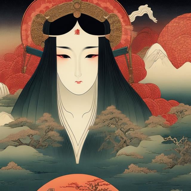 Prompt: Ukiyo-e style anime, mysterious, strange, fantastical, surreal, absurd, fantasy, sci-fi, ruler, you who bear the name of the mask of flesh and blood, the universal, the feathered, the human, psychology and temperance, claws slightly on the wall of innocent dreams Stand up, detailed, high resolution definition quality masterpiece 