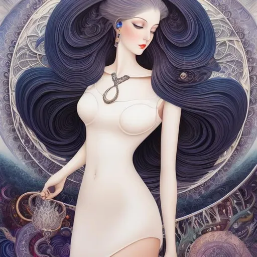 Prompt: Clara Elsene Peck, Kay Nielsen, Surreal, mysterious, bizarre, fantastical, fantasy, sci-fi, Japanese anime, humans are animals, and when they don't act for good, they always act for evil...What keeps changing and changing in various ways is the human heart.Beautiful miniskirt lady, perfect voluminous body, hyper detailed masterpiece high resolution definition quality depth of field cinematic lighting 