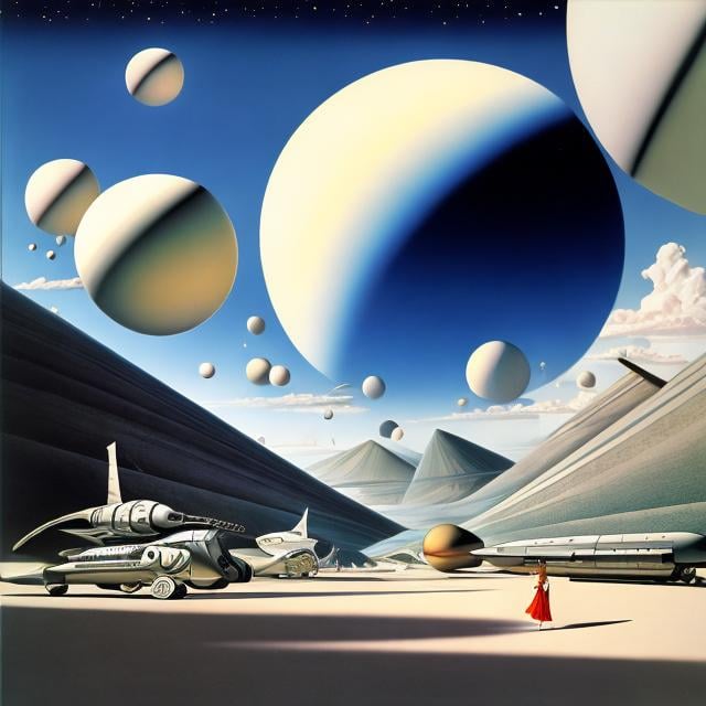 Prompt: Roger Dean, Gil Elvgren, Surreal, mysterious, bizarre, fantastical, fantasy, Sci-fi, Japanese anime, mathematical formula universe, geometric buildings, beautiful girl in perspective drawing, perspective drawings and blueprints, floating spheres, detailed masterpiece 