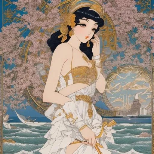 Prompt: George Barbier, Charles Doyle, John Jude Palencar, Walter Crane, Japanese anime, manga lines, observatory, astronomical girl with perfect body, specimen box, high tide, cafeteria, hyperdetailed high resolution high quality high definition masterpiece