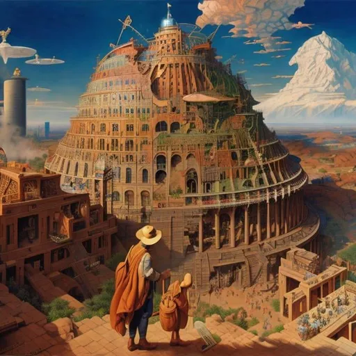 Prompt: Anton Brzezinsk, Jean Giraud, Thomas Crane, library of science, perpetual motion machine, blonde girl, babel, hyperdetailed high resolution high definition high quality masterpiece 