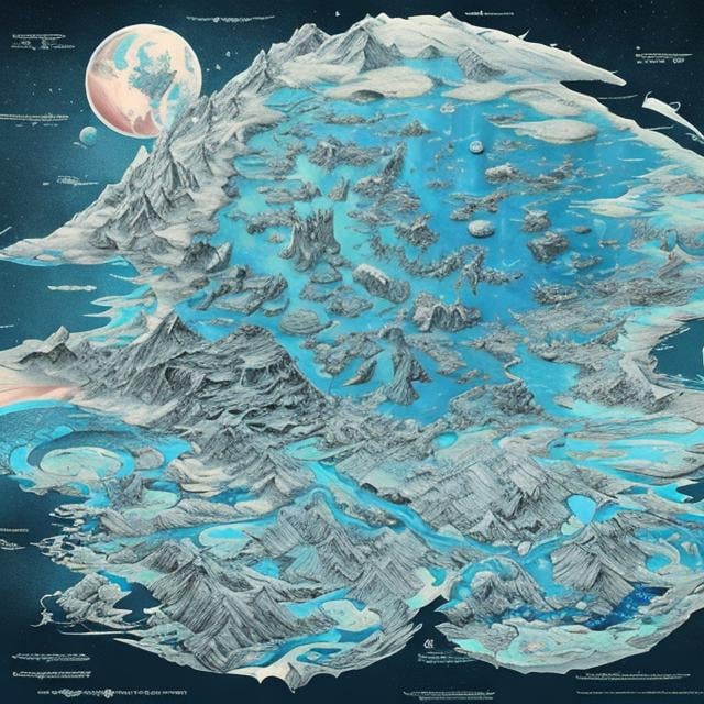 Prompt: Fantasy surreal blueprint　a drawing　animesque　wondrous　strange　Whimsical　surreal　fanciful　Sci-Fi Fantasy　Blueprint of the Earth　「kosmos」「fe(earth)」「the wind」「Eau」「life」　geological strata　Cross-sectional view of the Earth　detailed realistic definition