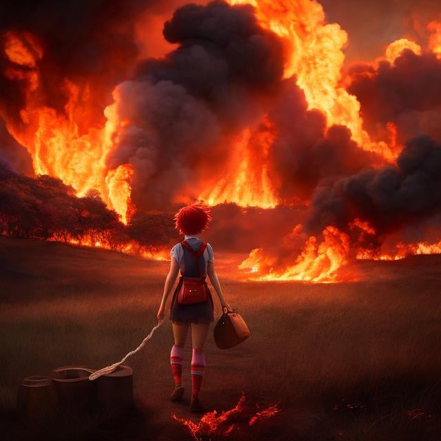 Prompt: A E Marty, Katie Risor, Japanese anime, unravel five hanks burning field until you turn to ash, there is no escape, detailed, high resolution definition quality masterpiece 