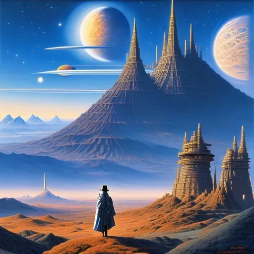 Prompt: Robert McCall, Michael Whelan, David Hardy, Surreal, mysterious, strange, fantastical, fantasy, Sci-fi, Japanese anime, building the universe, cosmology in your head, solo beautiful miniskirt girl, perfect voluminous body, science fiction is picturesque, detailed mad 