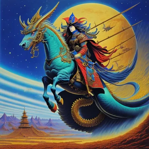 Prompt: Jean Giraud, Masamune Shirow, Surreal, mysterious, bizarre, fantastic, fantasy, Sci-fi, Japanese anime, sea, girl perfect voluminous body, dragon, empire of fantasy, art and science, mannerism, Prague, painter, sculptor, poet, astronomer, mathematician, magician, void and wonder, unknown knowledge, detailed masterpiece 