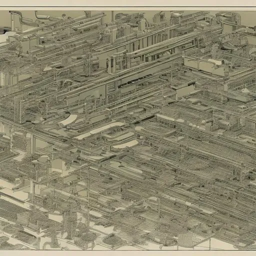 Prompt: Kiyotaka Haimura, Kenji Tsuruta, Hiroshi Masumura, Katsuhiro Otomo, Katsuya Terada, Surreal, mysterious, bizarre, fantastical, fantasy, Sci-fi, Japanese anime, world of automata, floor plan, parts diagram, exploded view, screw-type spring-type contraption, rewinding time, compressing space, repairman girl, beautiful perfect voluminous body, hyper detailed masterpiece high resolution definition quality depth of field cinematic lighting realistic 