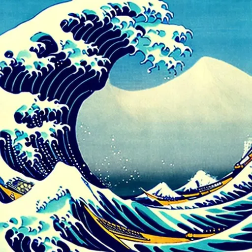 Prompt: Hokusai, Pierre Roy, Surreal, mysterious, strange, fantastical, fantasy, Sci-fi fantasy, anime, The Great Wave off Kanagawa, miniskirt beautiful girl riding the waves, perfect voluminous body, detailed masterpiece 