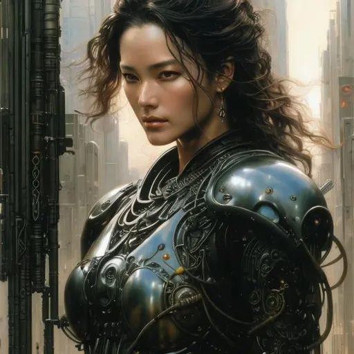 Prompt: Donato Giancola, Yoji Shinkawa, Surreal, mysterious, strange, fantastical, fantasy, Sci-fi, Japanese anime, the husk of a king, the walking city, the seeker, the short-haired beautiful girl, perfect voluminous body, detailed masterpiece 