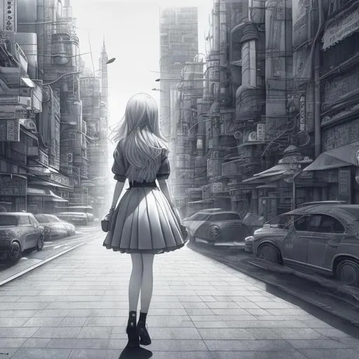 Prompt: Pat Andrea, Margaret Tarrant, Surreal, mysterious, strange, fantastical, fantasy, Sci-fi, Japanese anime, Tokyo metropolis on paper, the world in the drawings, entering the city blueprint, cross section, architectural perspective, miniskirt blonde beautiful girl Alice, perfect voluminous body, detailed masterpiece 