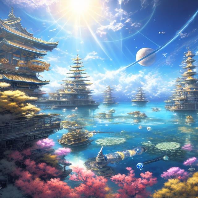 Prompt: masamune shirow, Japanese Anime, Surreal Mysterious Weird Fantastic Sci-fi Fantasy Fantasy Sinking Jupiter, a Girl, Space Observatory, Undersea Sundial, hyperdetailed high resolution high definition high quality masterpiece