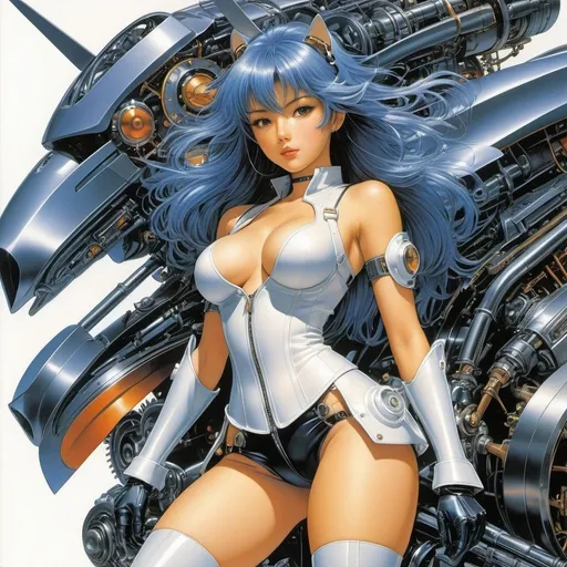 Prompt: Masamune Shirow, Tom Fleming, Danny Flynn, Surrealism, strange, fantastical, fantastic, fantasy, science fiction, Japanese anime, from hard machines to soft machines, harmony between function and form of living things, Euler uses expansion lines to create involute gears, Carnot uses the theory of heat Establishment, the science of manufacturing, blueprints, beautiful high school girls in miniskirts assembling, perfect voluminous body, detailed masterpiece 