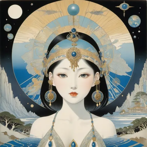 Prompt: Kay Nielsen, Helen Campbell D'Olier, John Duncan, Yuu Watase, Hiroshi Masumura, Surrealism, wonder, strange, fantastical, fantasy, Sci-fi, Japanese anime, textual exploration across Africa, exploration maps, survey drawings, miniskirt beautiful girl explorer, perfect voluminous body, collection of masks, rite of passage, detailed masterpiece 