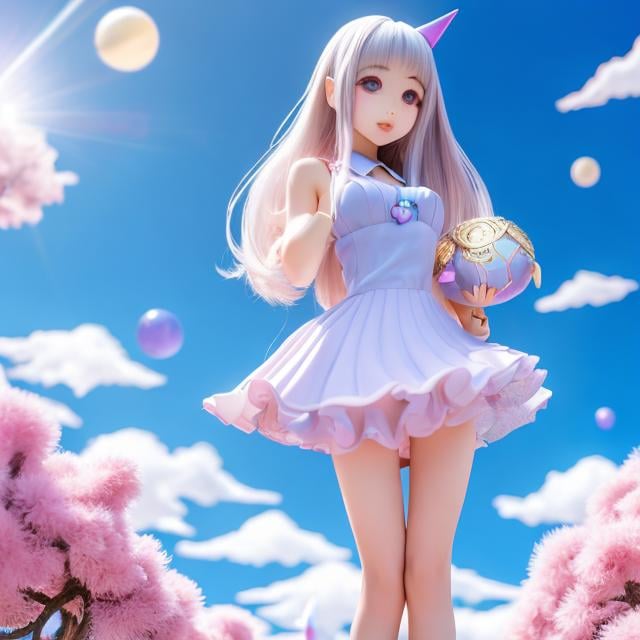 Prompt: Izumi Aso, Maurice Sendak, Surreal, mysterious, bizarre, fantastical, fantasy, Sci-fi, Japanese anime, blonde miniskirt beautiful girl Alice is very busy, perfect voluminous body, garden full of unicorns, witch's kindergarten next door, space soccer match, dynamism, action poses, detailed masterpiece 