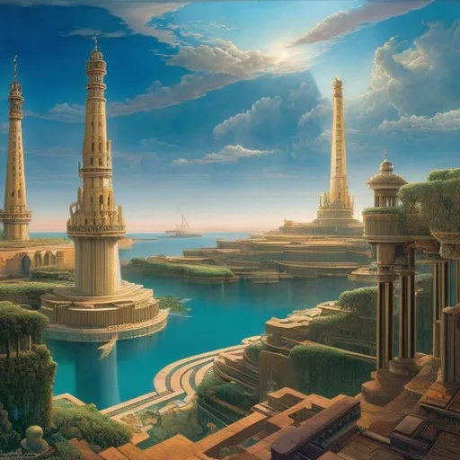 Prompt: Walter Crane, Vladimir Kush, Lebbeus Woods, Surreal, mysterious, strange, fantastical, fantasy, Sci-fi fantasy, anime, dream passage, place where multiple pasts/presents/futures collide, bird pole or love square, tower, detailed masterpiece, high resolution definition quality, depth of field cinematic lighting 