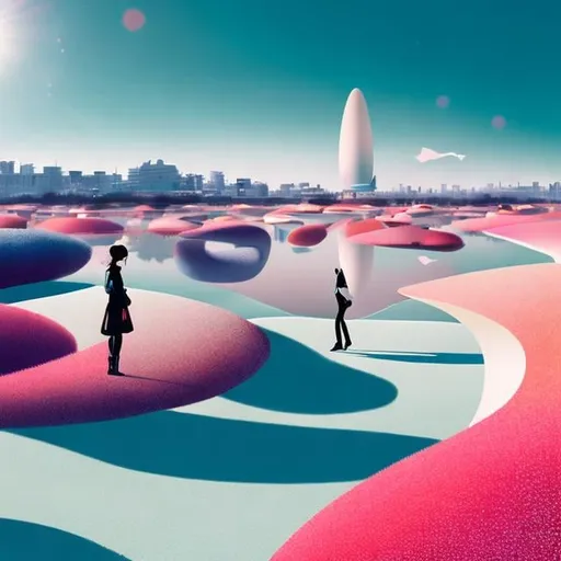 Prompt: Tatsuro Kiuchi, Hannes Bok, Surreal, mysterious, strange, fantastical, fantasy, Sci-fi, Japanese anime, drops and crystals of light from Vermilion Sands, shadow stepping play, dancing miniskirt beautiful girl, perfect voluminous body At the Astronomical Observation Plaza, detailed masterpiece perspectives 