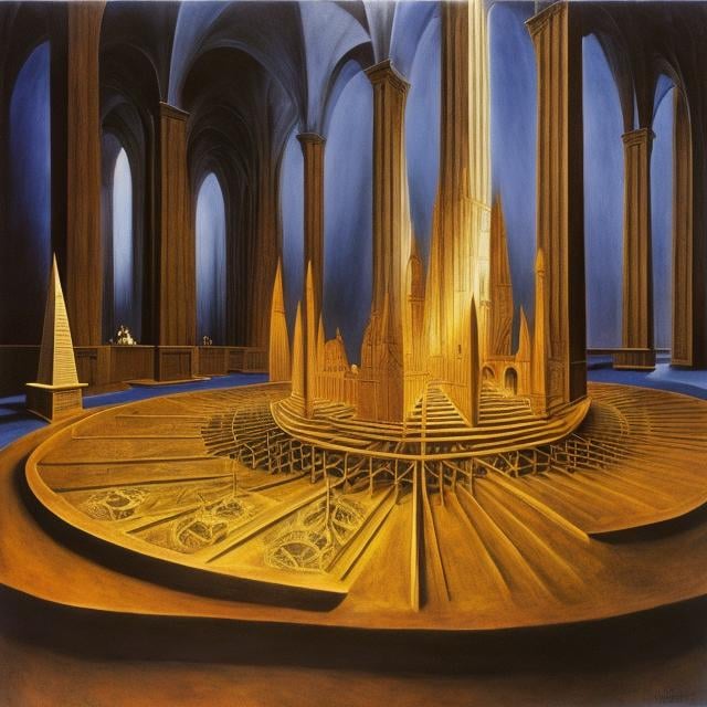 Prompt: Remedios Varo, Étienne-Louis Boullée, Surreal, mysterious, strange, fantastical, fantasy, Sci-fi, Japanese anime, creation and preservation, models that connect the future and past, architecture on paper, figurative thinking bridges real and virtual images, the real world and the imaginary world, detailed masterpiece 