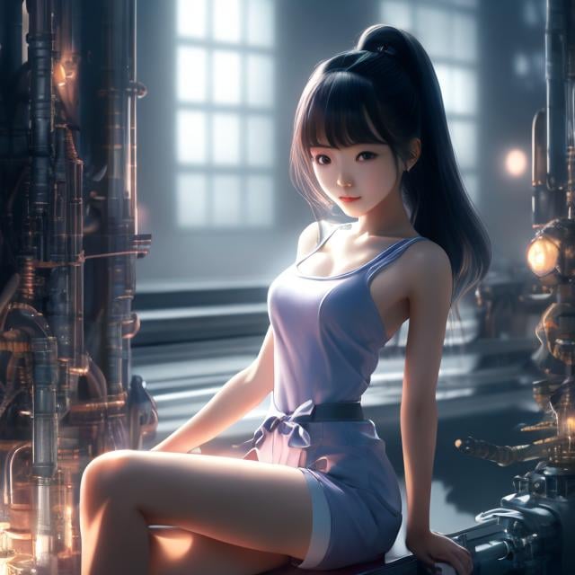 Prompt: Yumiko Igarashi, Charles Doyle, Surreal, mysterious, strange, fantastical, fantasy, Sci-fi, Japanese anime, engineer's dream, beautiful girl perfect body, machinery, architecture, physics, detailed masterpiece 