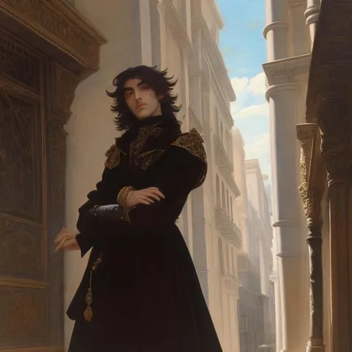 Prompt: Felix Lorioux, Tintoretto, Surreal, mysterious, strange, fantastical, fantasy, Sci-fi, Japanese anime, miniskirt beautiful bard, perfect voluminous body, singing an epic poem on a street corner in NY, a galaxy in the blue sky, detailed masterpiece 