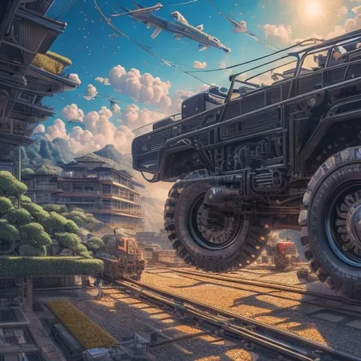 Prompt: katsuhiro Otomo, M C Escher, François Schuiten, Japanese anime, beautiful machine girl, close up, perfect body, urban scene, jeep, hyper detailed, high resolution definition quality masterpiece, fine lines, vibrant colors, girl, masterpiece, sharp focus, best quality, depth of field, cinematic lighting,