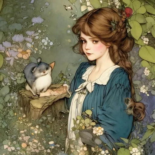 Prompt: Kate Greenaway,  Jessie Willcox Smith, Heikala, Alice in wonderland, hyper detailed, high resolution, high definition, high quality, masterpiece, Japanese anime, manga lines, realistic 
