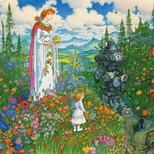 Prompt: Elsa Beskow Anime Mysterious Bizarre Fantastic Surreal Sci-fi Fantasy Cyber ​​Girl Connected Internet Multiple Systems of the World High quality masterpiece