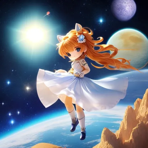 Prompt: Leo Lionni, Surreal Mystery Weird Fantastic Fantasy Sci-fi, Japanese Anime, Report on the Star World,  Celestial Miniskirt Beautiful Girl, perfect voluminous body, Handmade Telescope, Astronomical Observation, Optical Lens Design, Surface of the Moon, Milky Way, Laws of Falling Objects, Moon Star Jupiter and its Four Satellites, Cosmology, Earth world and heaven world, detailed masterpiece, high resolution definition quality, depth of field, cinematic lighting 