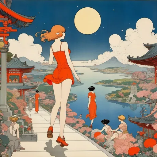 Prompt: Heath Robinson, George Barbier, Surreal, mysterious, strange, fantastical, fantasy, Sci-fi, Japanese anime, world cataloging project, exploration, voyage, discovery, the land of beautiful high school girls in miniskirts, perfect body tourism, detailed masterpiece 