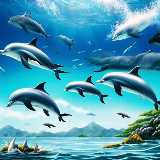 Prompt: Japanese school girl free falling, moon tide, flock of dolphins, surreal strange weird wonderful sci-fi fantasy, hy high resolution high quality high definition masterpiece 