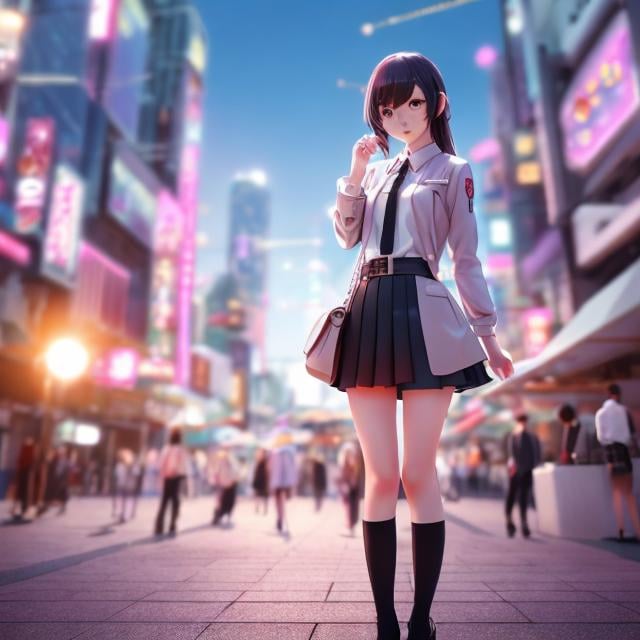 Prompt: Tsukasa Hojo, John Brosio, Surreal, mysterious, strange, fantastical, fantasy, Sci-fi, Japanese anime, New Year countdown, in the plaza of the future city, beautiful girl in miniskirt, short-haired, boyish, perfect voluminous body, detailed masterpiece 