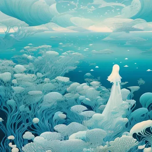 Prompt: Kay Nielsen, Kawase Hasui, Surreal Mysterious Bizarre Fantastic Fantasy Sci-fi, Japanese Anime, Words are the world's ocean of iconography,, Beautiful girl straight out of a novel, Travels, The Flight of Icarus, Metaphysics, Flying in the sky, detailed masterpiece, high resolution definition quality, depth of field, cinematic lighting 