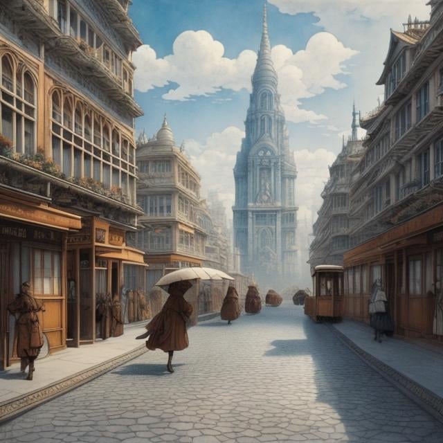 Prompt: Anton Pieck Surreal, mysterious, strange, fantastical, fantasy, Sci-fi, Japanese anime, rare camera, galloping lady, perfect voluminous body, riding a blue bus in spring, parquet, novels are huge architecture, detailed masterpiece depth of field cinematic lighting 