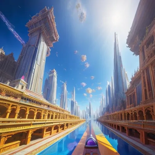 Prompt: Charles Doyle, Antonio Sant'Elia, vibrant colours, Surreal, mysterious, strange, fantastical, fantasy, Sci-fi, Japanese anime, perspective of the lost sky, point/line perspective, parallel perspective foot method, 45° method of full-angle perspective, point method of full-angle perspective, oblique perspective Line perspective, shadow perspective/enlarged perspective, bird perspective, three-point perspective, beautiful blonde miniskirt girl Alice drawing a perspective view, detailed masterpiece 